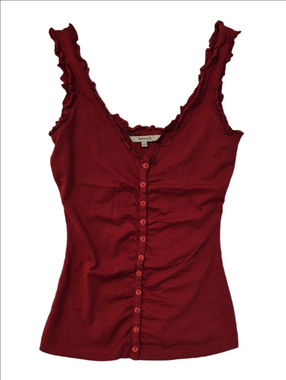 RW&CO. Maroon Ruffled Button-Front Tank